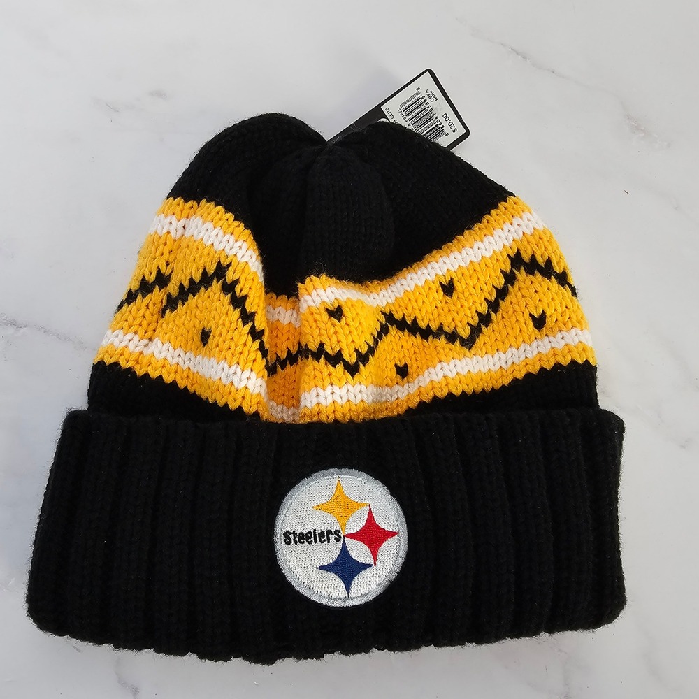 Reebok Pittsburgh Steelers NFL Cuffed Knit Beanie Hat OSFA Black Gold Hologram
